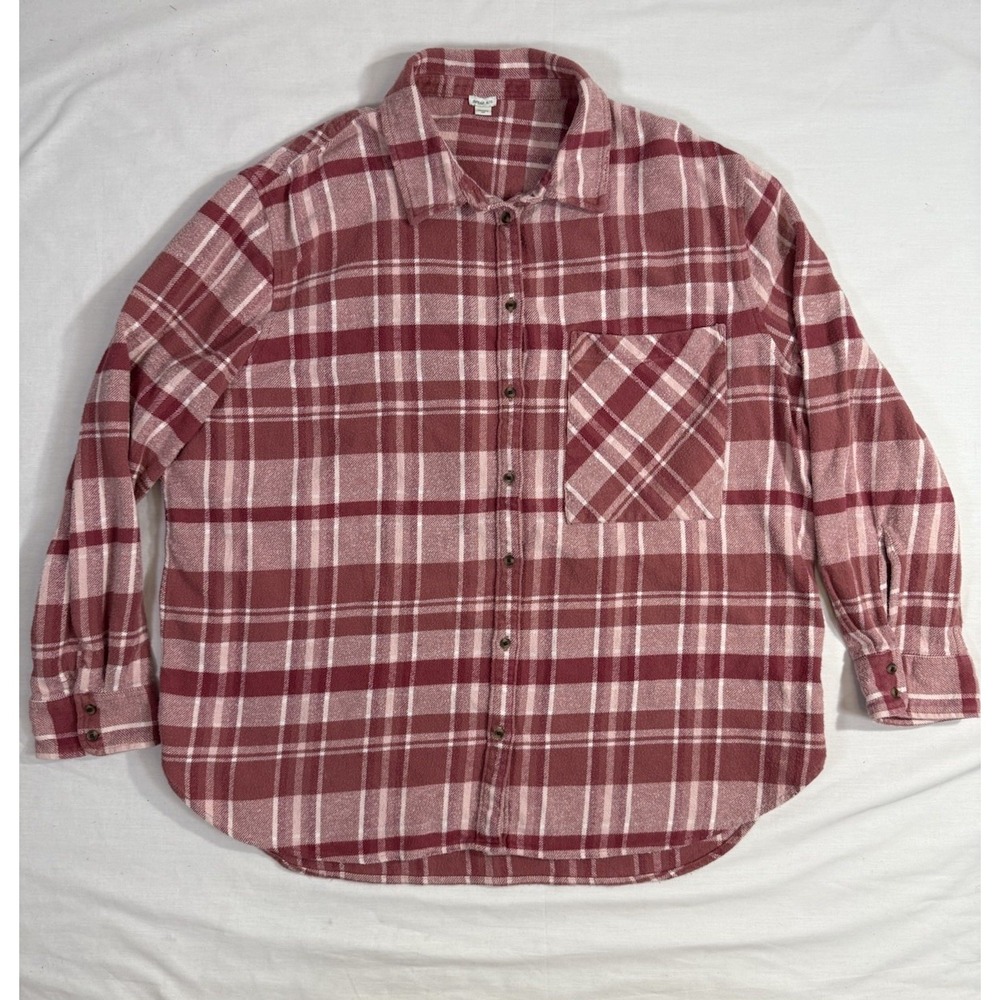 Aerie Shirt Tunic Flannel Plaid Pink Sz XL Button Down Western Cowgirl Cotton